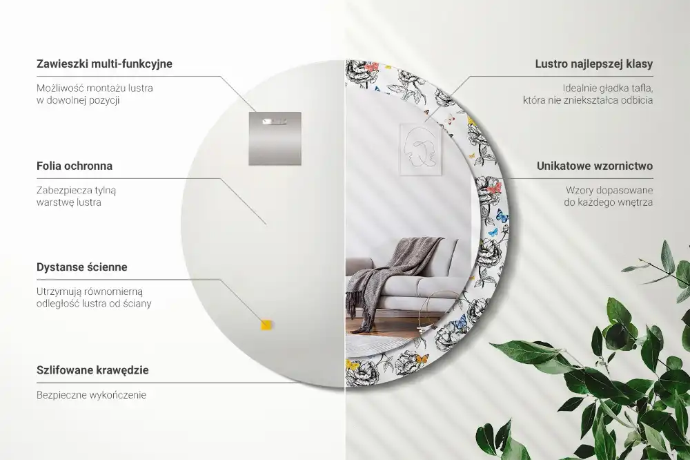 Rund spegel med tryckt ram Färgglada fjärilar