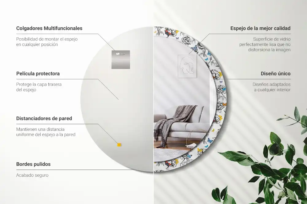 Rund spegel med tryckt ram Färgglada fjärilar