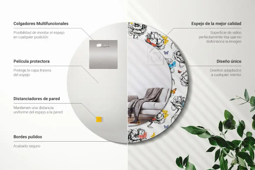 Rund spegel med tryckt ram Färgglada fjärilar