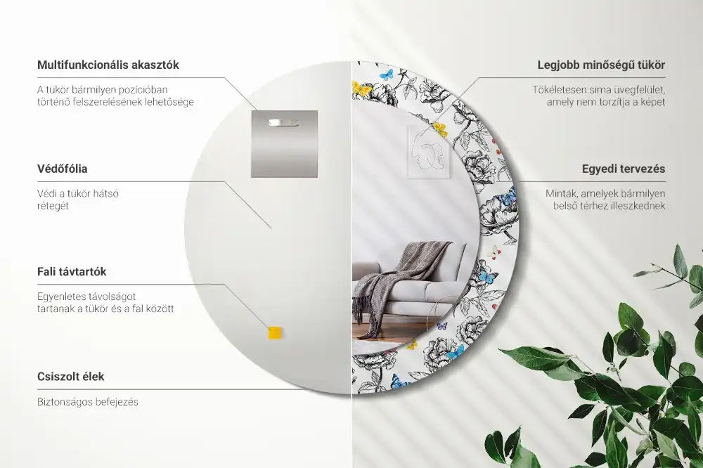 Rund spegel med tryckt ram Färgglada fjärilar