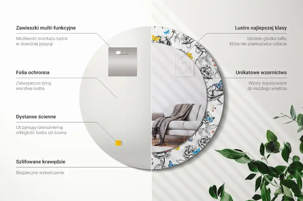 Rund spegel med tryckt ram Färgglada fjärilar