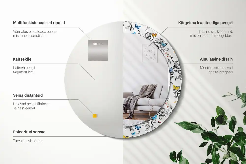 Rund spegel med tryckt ram Färgglada fjärilar