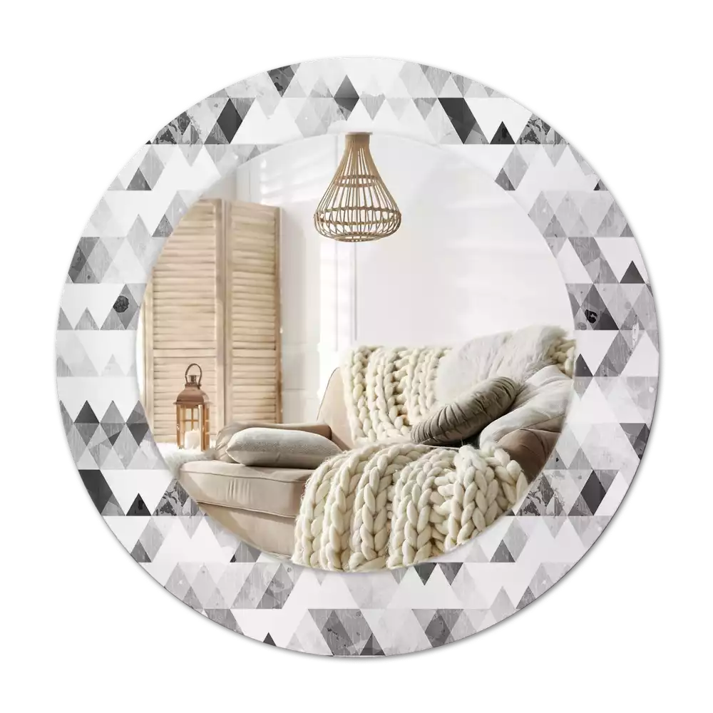 Rond spegel med tryckt ram Trianglar