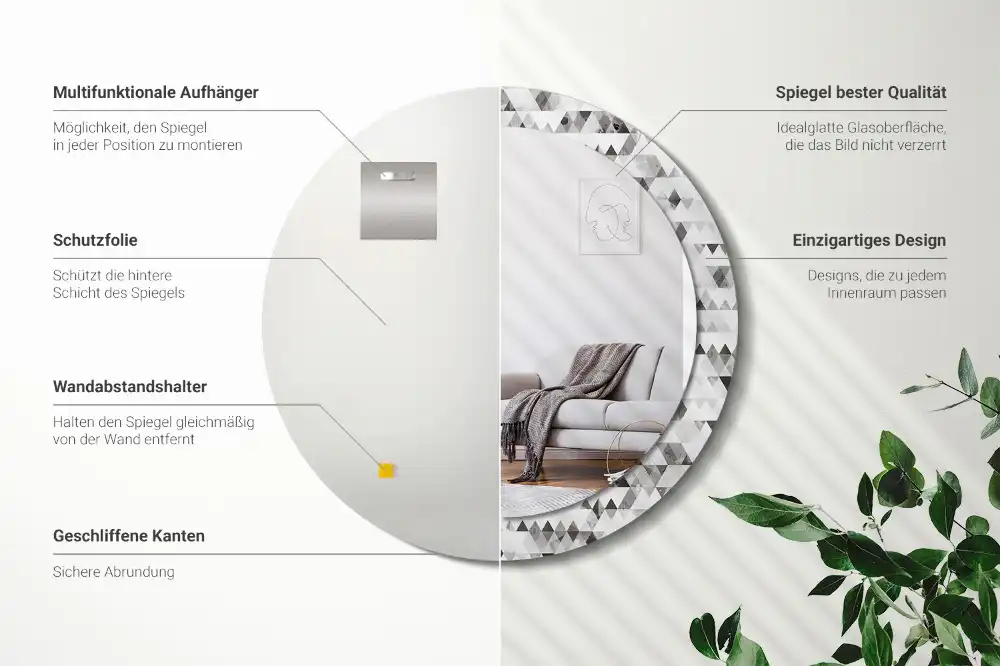 Rund spegel med tryckt ram Trianglar