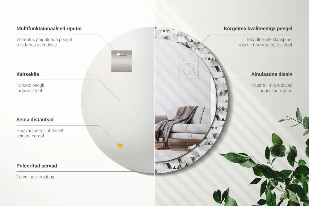 Rund spegel med tryckt ram Trianglar