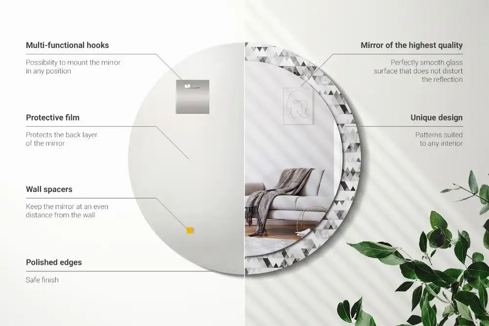 Rund spegel med tryckt ram Trianglar