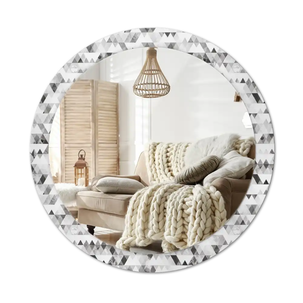 Rund spegel med tryckt ram Trianglar