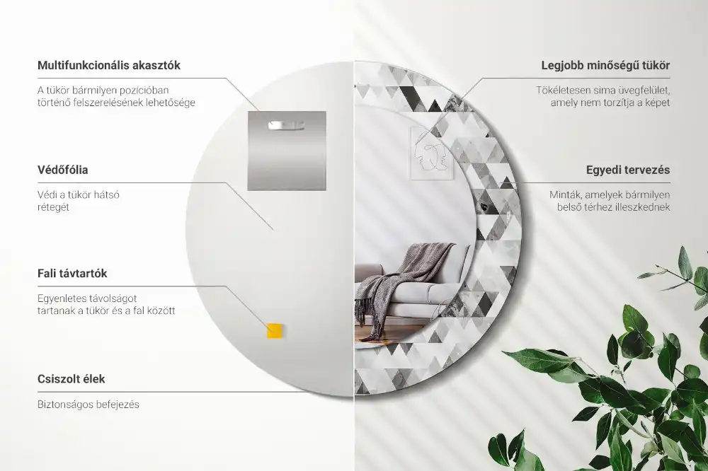 Rund spegel med tryckt ram Trianglar