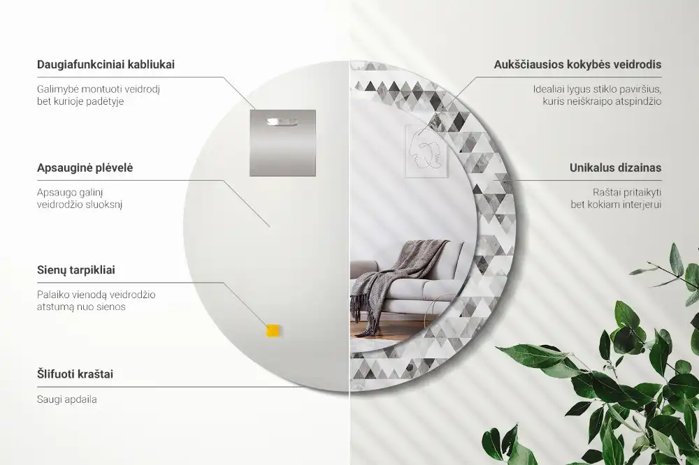 Rund spegel med tryckt ram Trianglar