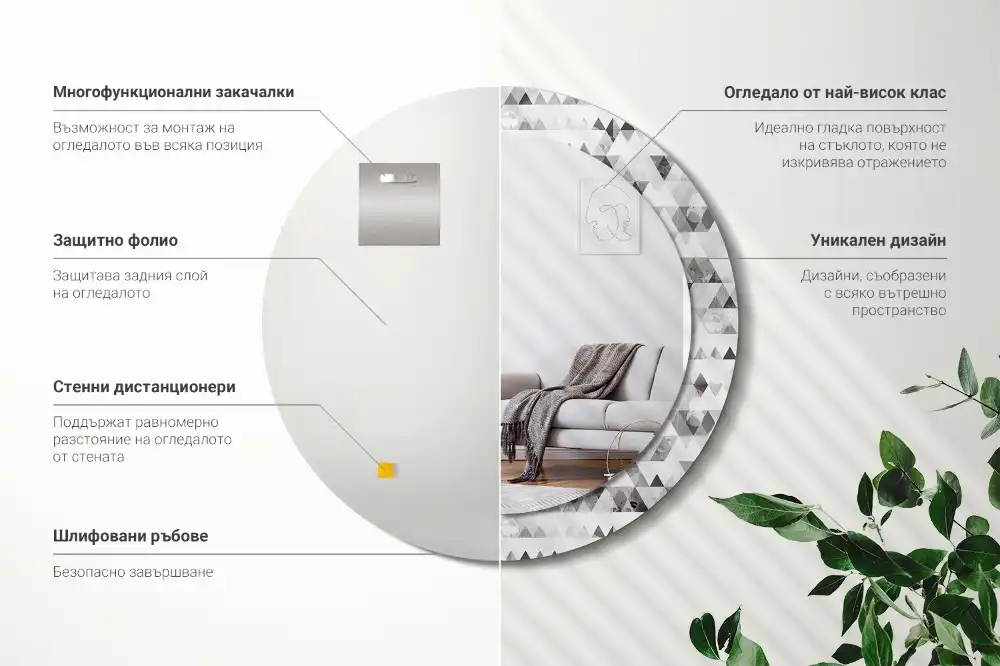 Rund spegel med tryckt ram Trianglar