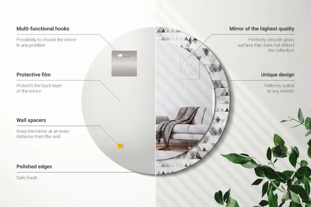 Rund spegel med tryckt ram Trianglar