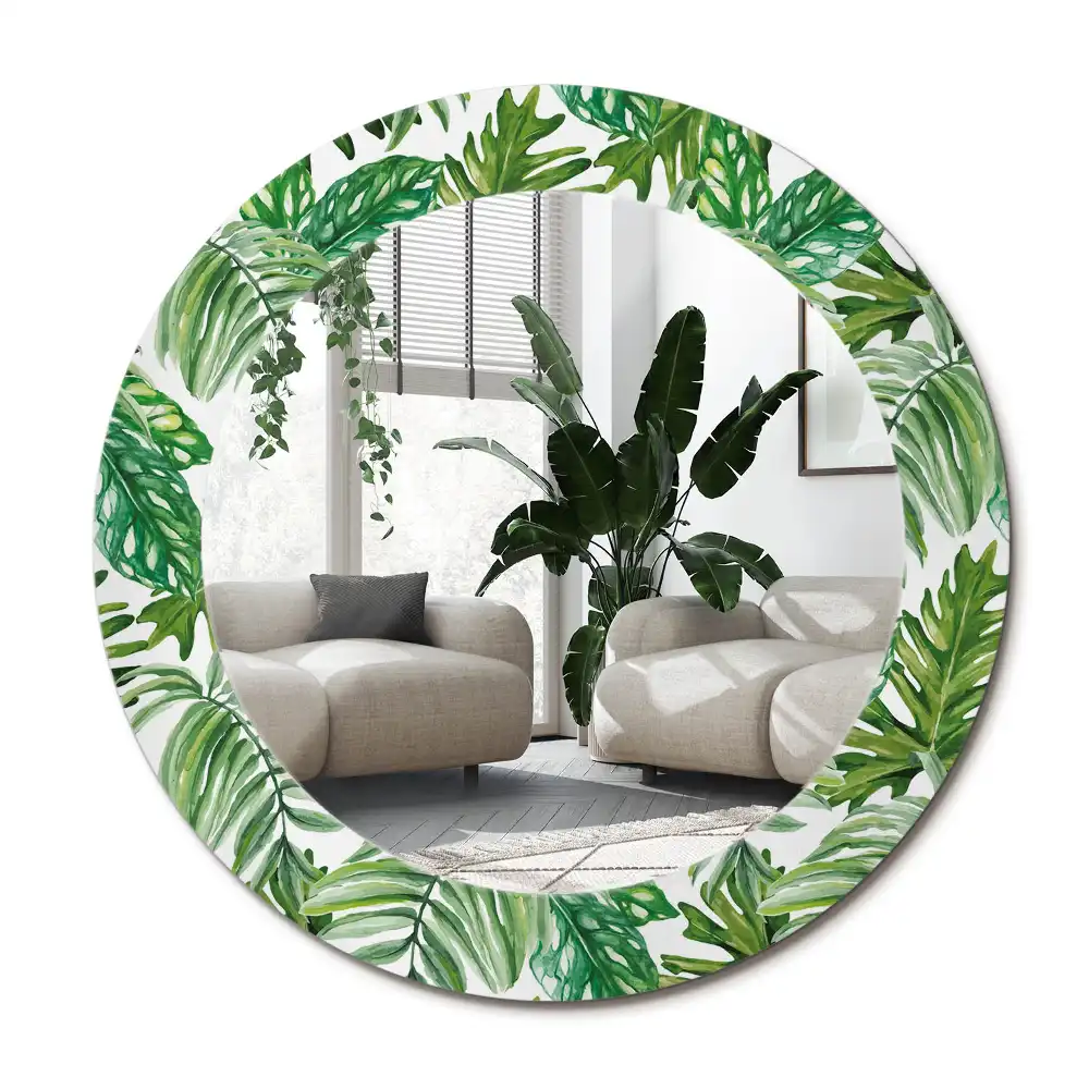 Rund spegel med tryckt ram Djungellöv