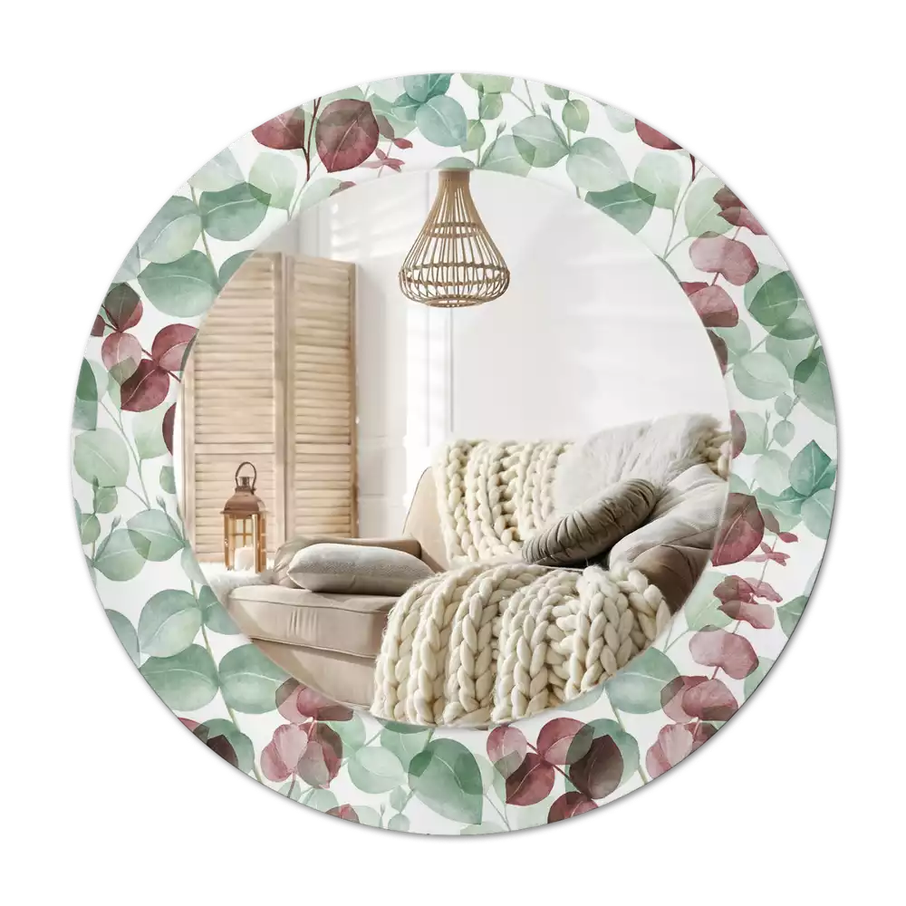 Rund spegel med tryckt Eukalyptus