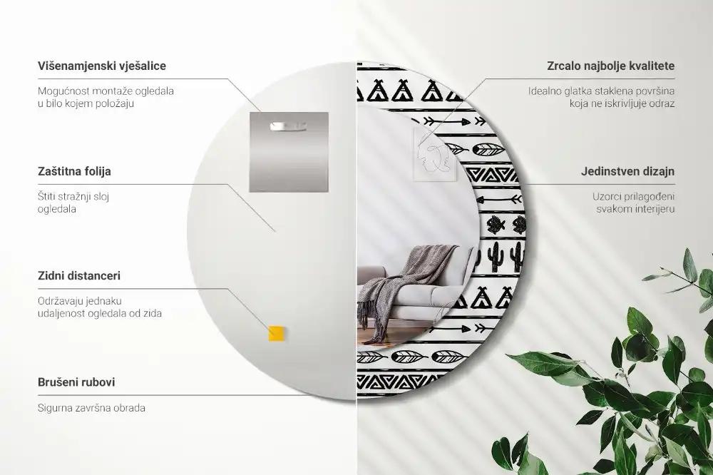 Rund spegel med tryckt ram Boho minimalistisk