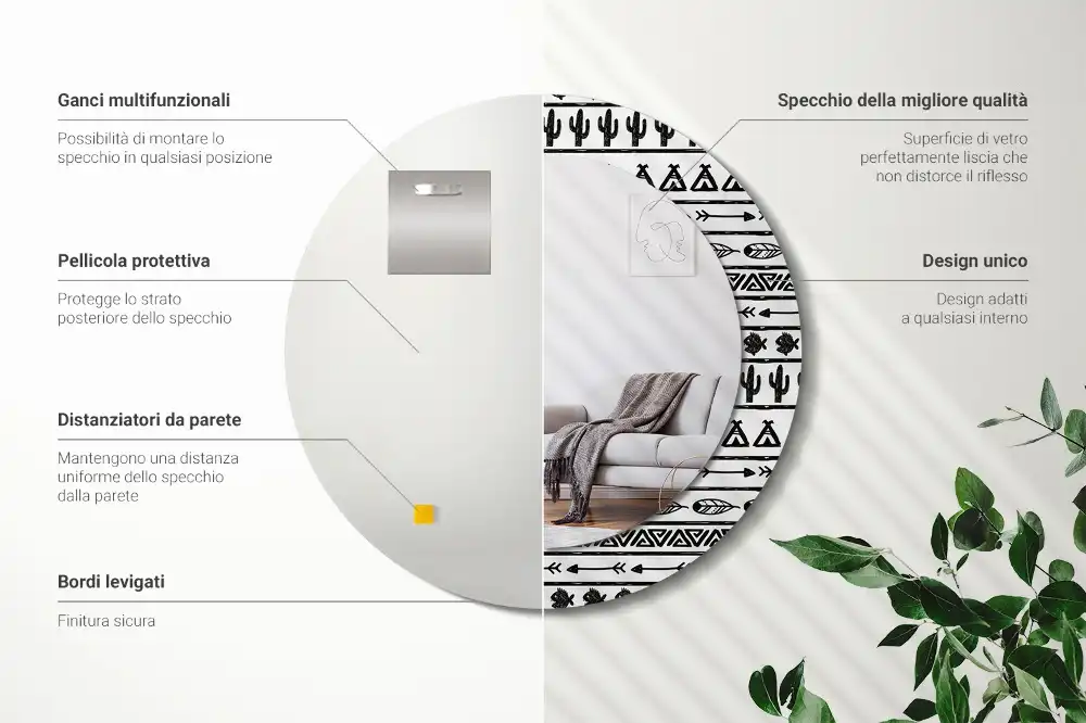 Rund spegel med tryckt ram Boho minimalistisk