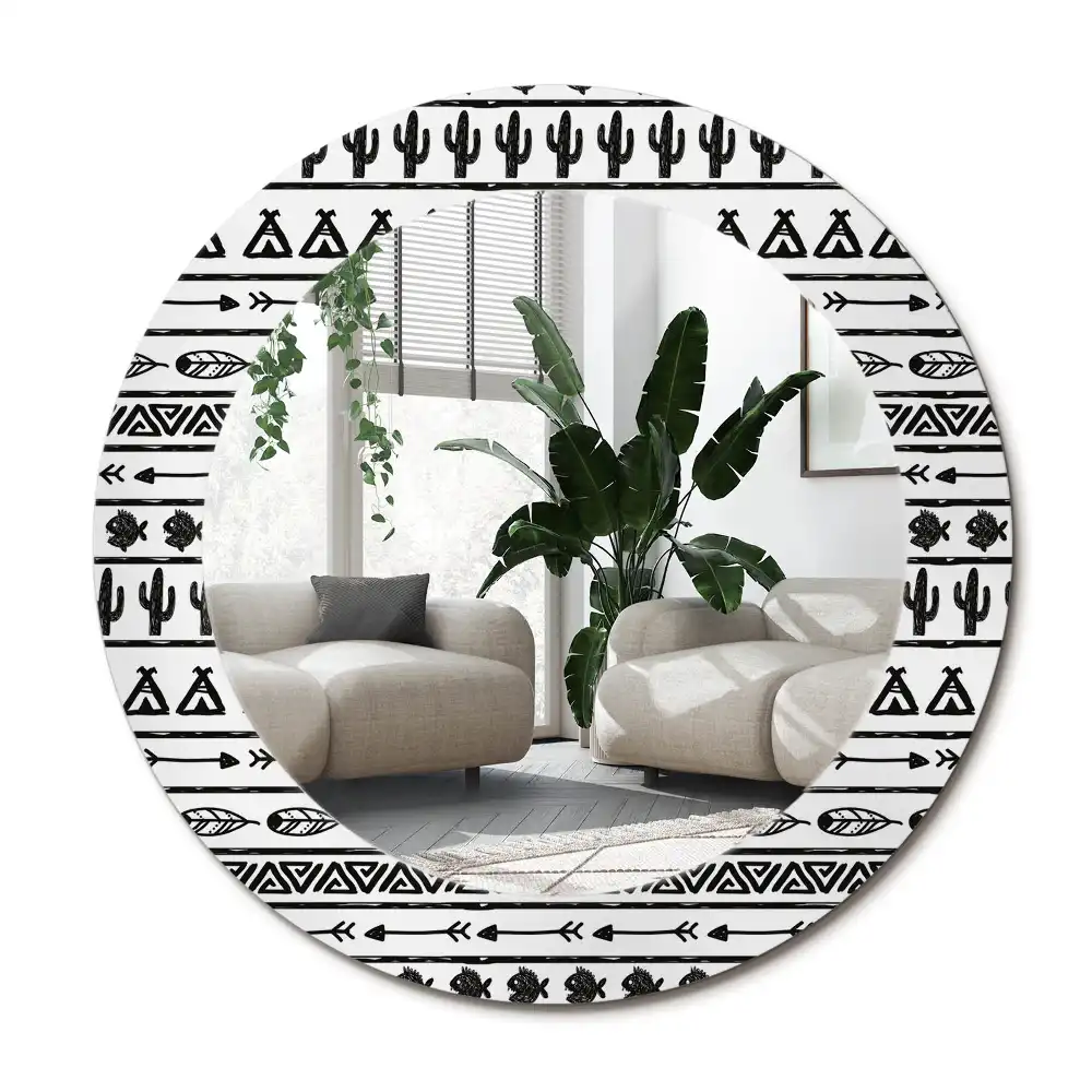 Rund spegel med tryckt ram Boho minimalistisk
