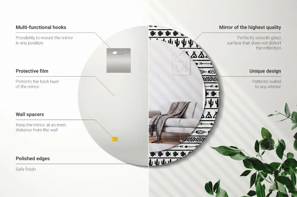 Rund spegel med tryckt ram Boho minimalistisk