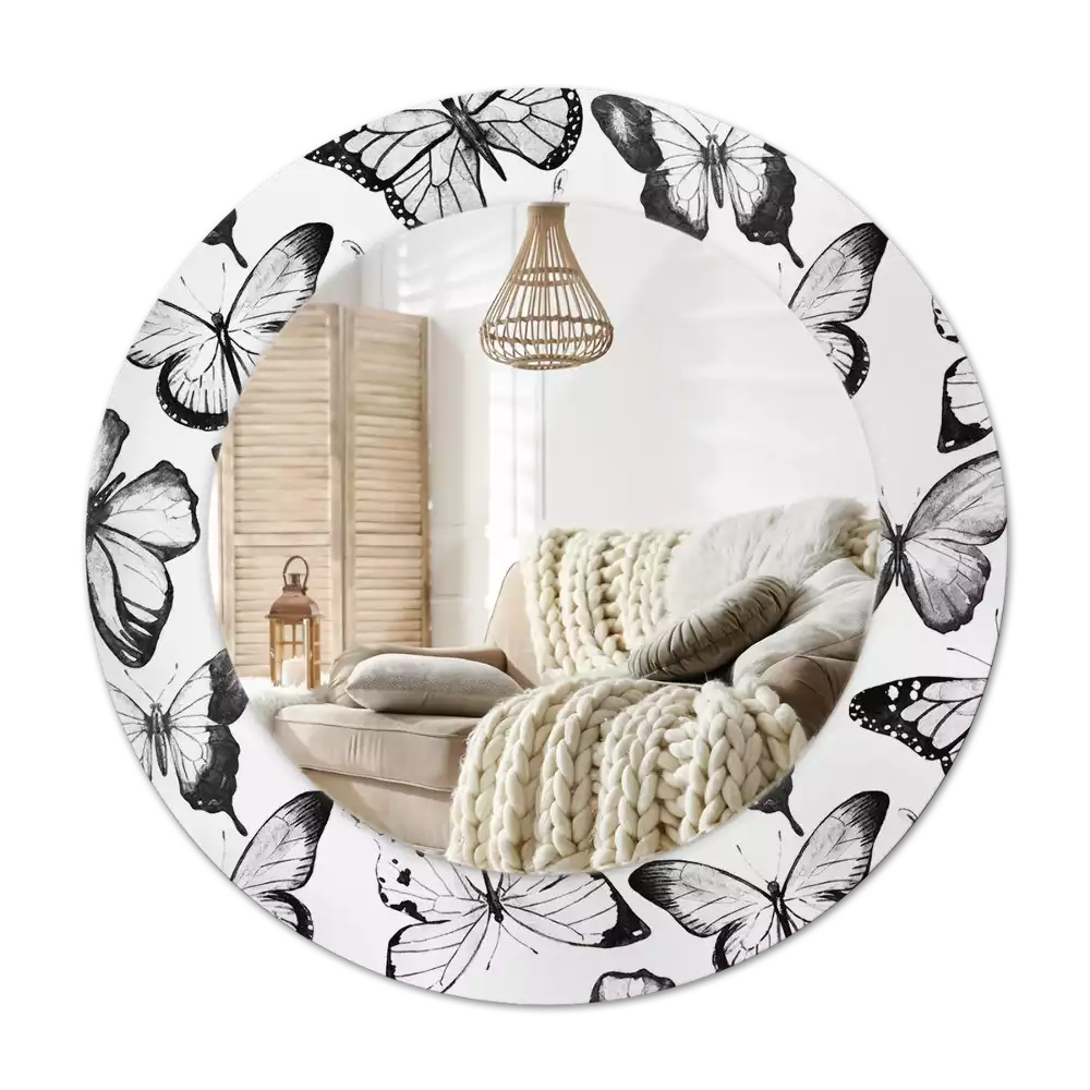 Rond spegel med tryckt ram Fjärilar