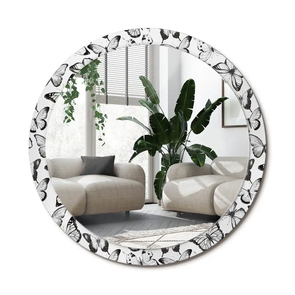 Rund spegel med tryckt ram Fjärilar