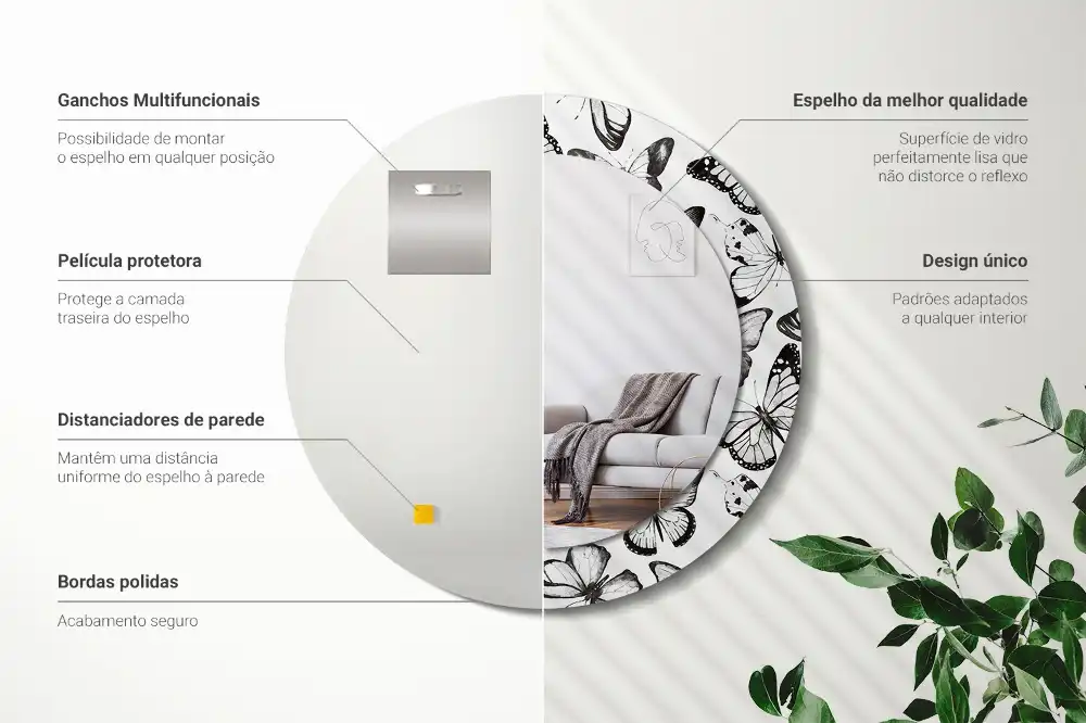 Rund spegel med tryckt ram Fjärilar