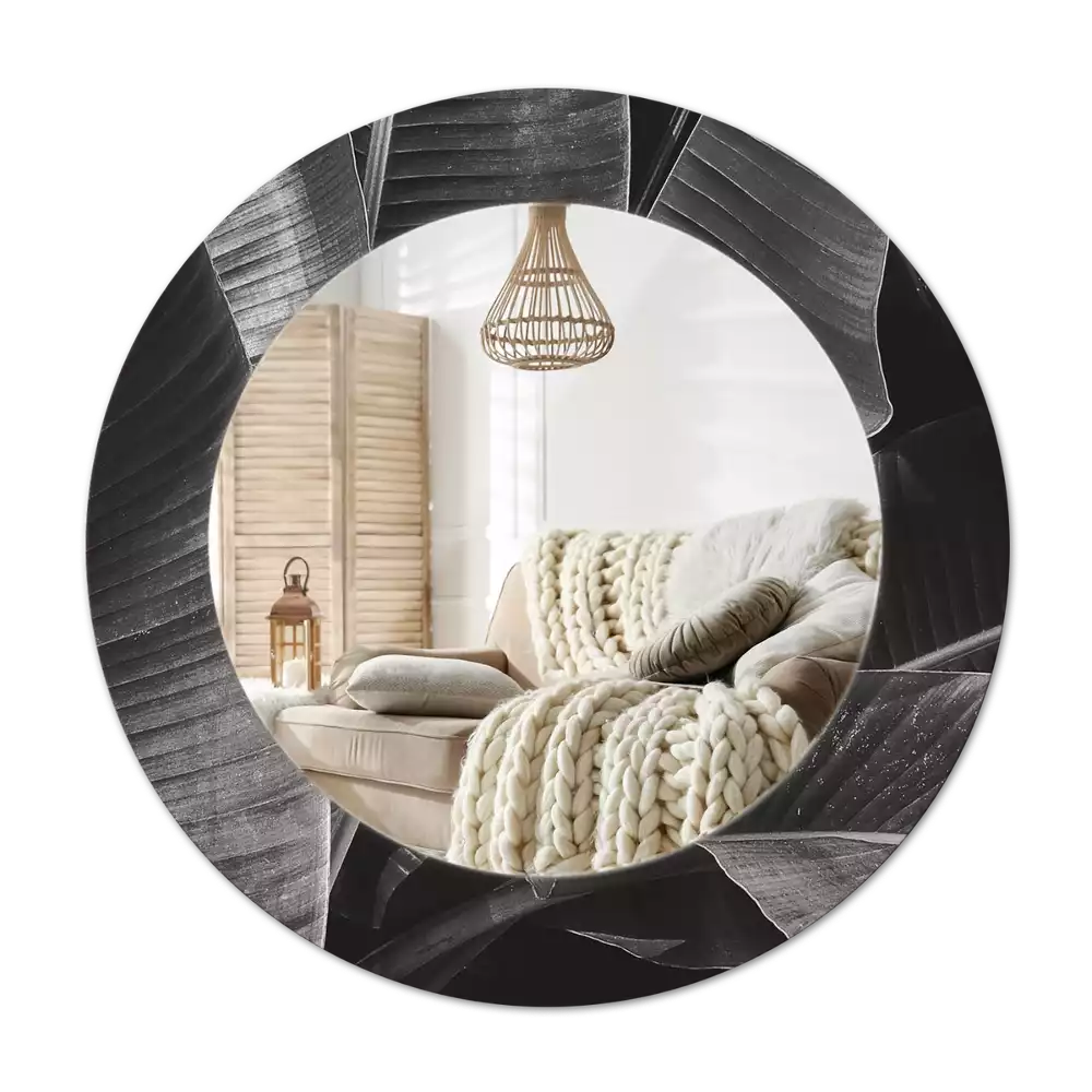 Rund spegel med tryckt Tropiska palmer