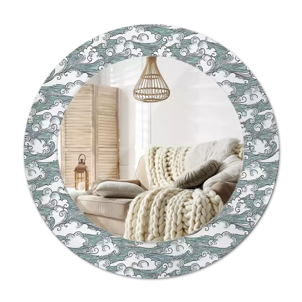 Rund spegel med tryckt Moln