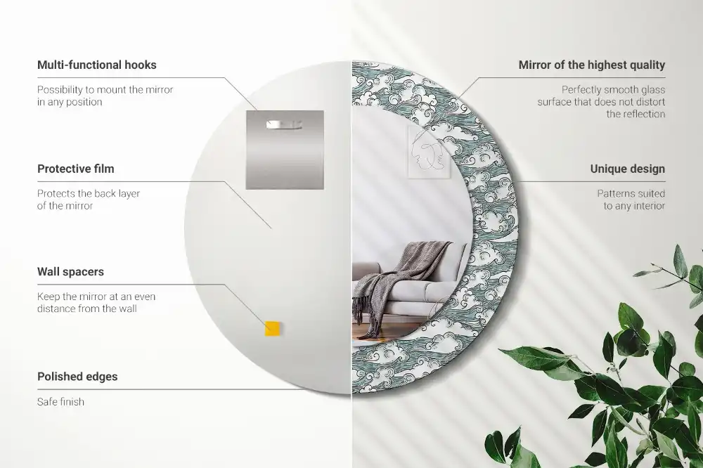 Rund spegel med tryckt Moln