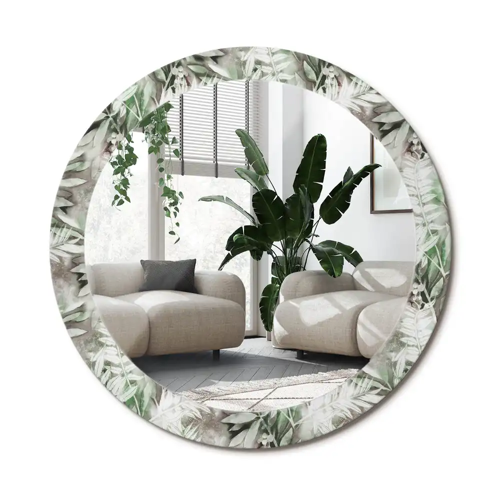 Rund spegel med tryckt ram Akvarell blad