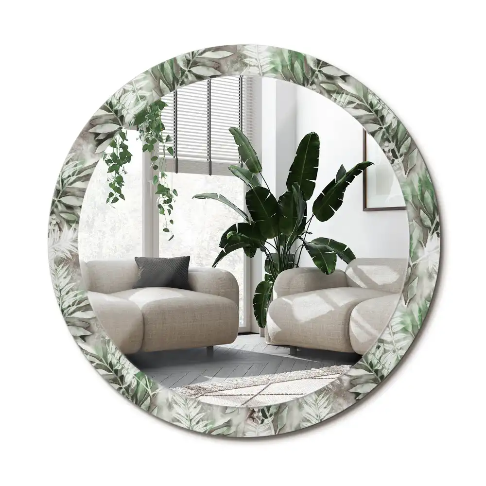 Rund spegel med tryckt ram Akvarell blad