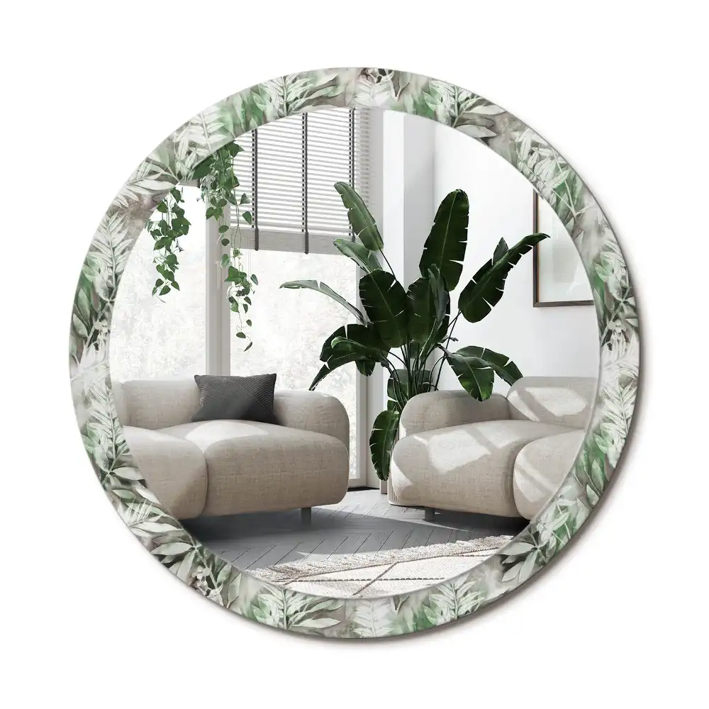 Rund spegel med tryckt ram Akvarell blad