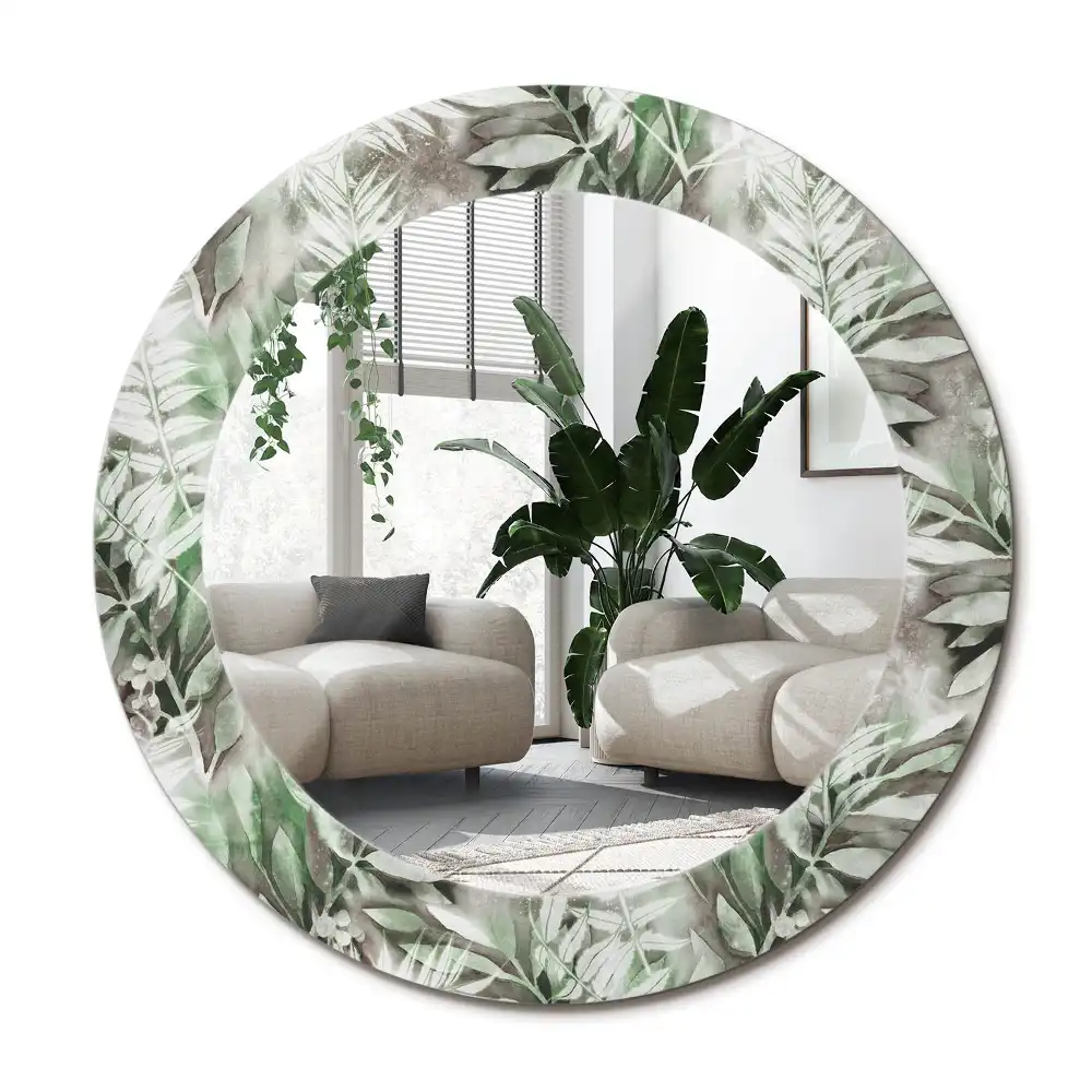 Rund spegel med tryckt ram Akvarell blad