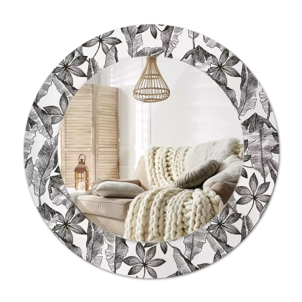 Rund spegel med tryckt Tropiska löv