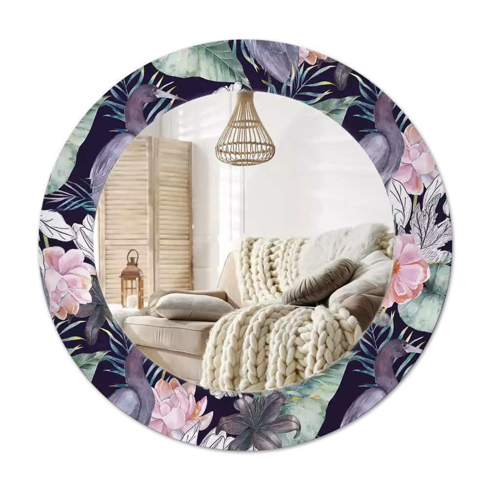 Rund spegel med tryckt Häger fåglar