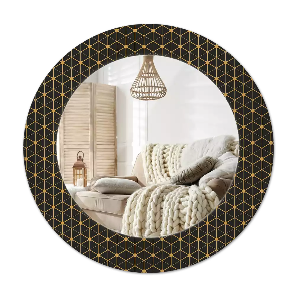 Rond spegel med tryckt ram Hexagonal geometri