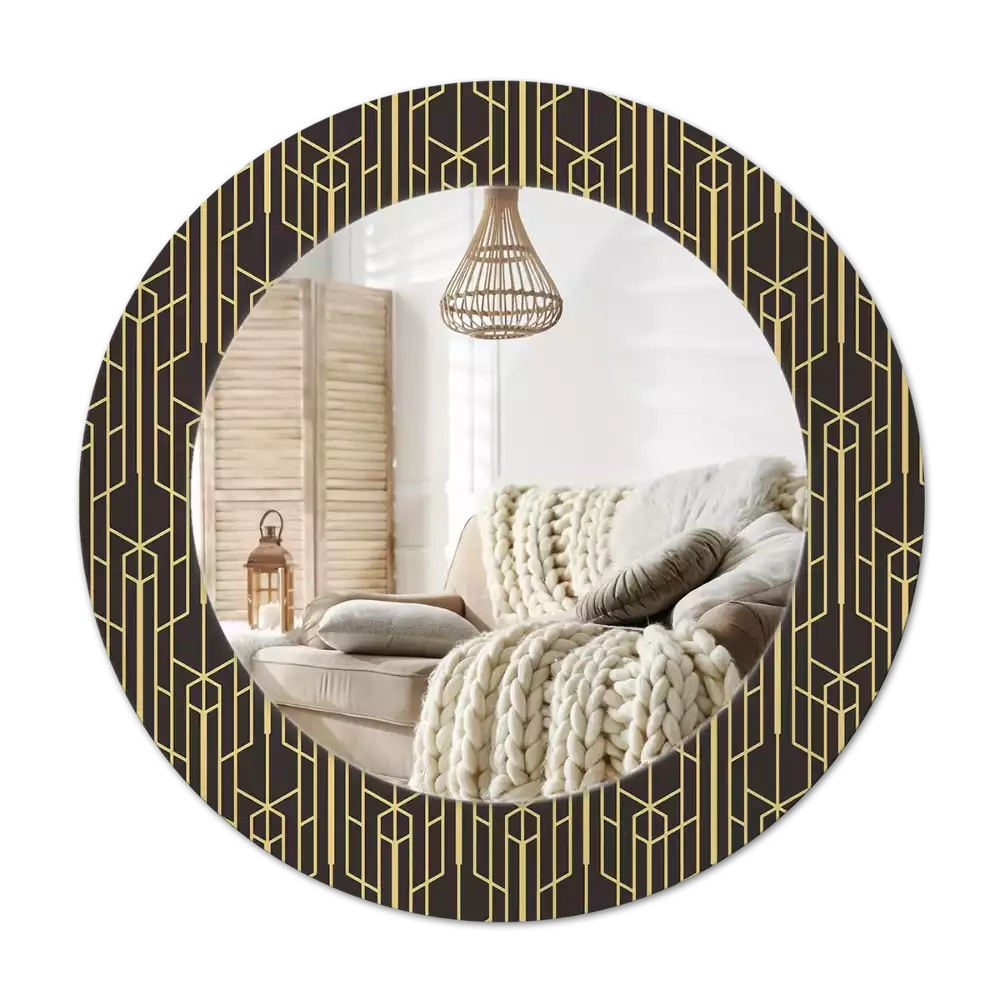 Rund spegel med tryckt Vintage geometri
