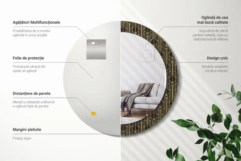 Rund spegel med tryckt Vintage geometri