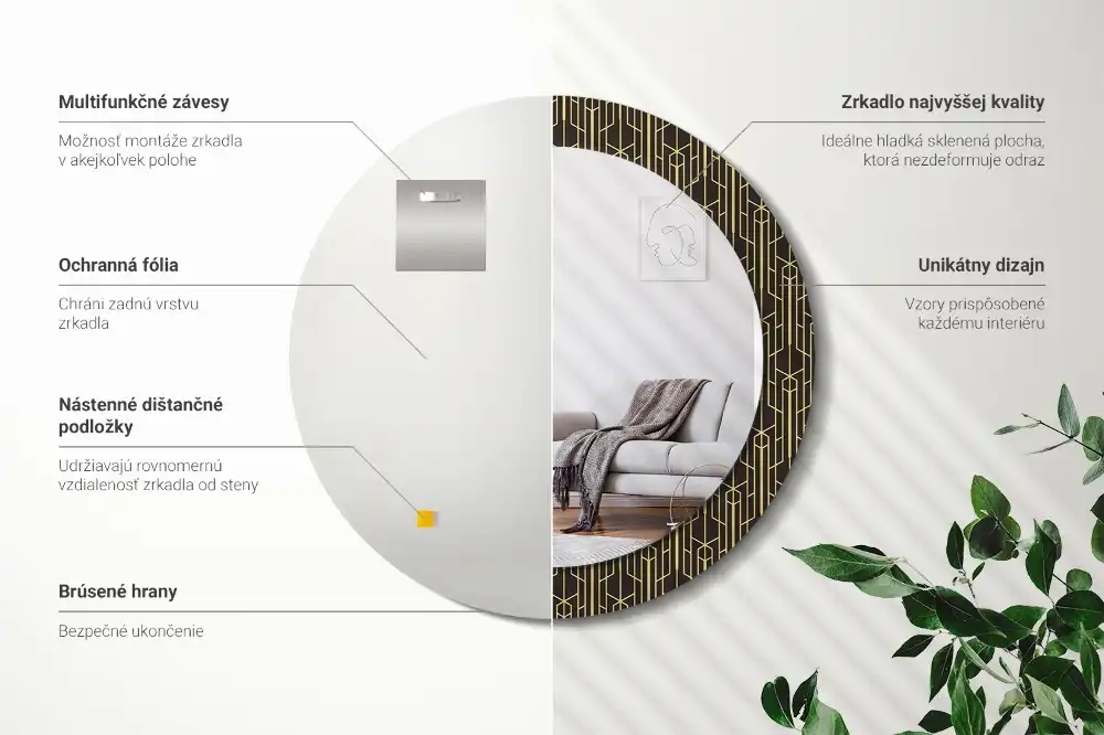 Rund spegel med tryckt Vintage geometri