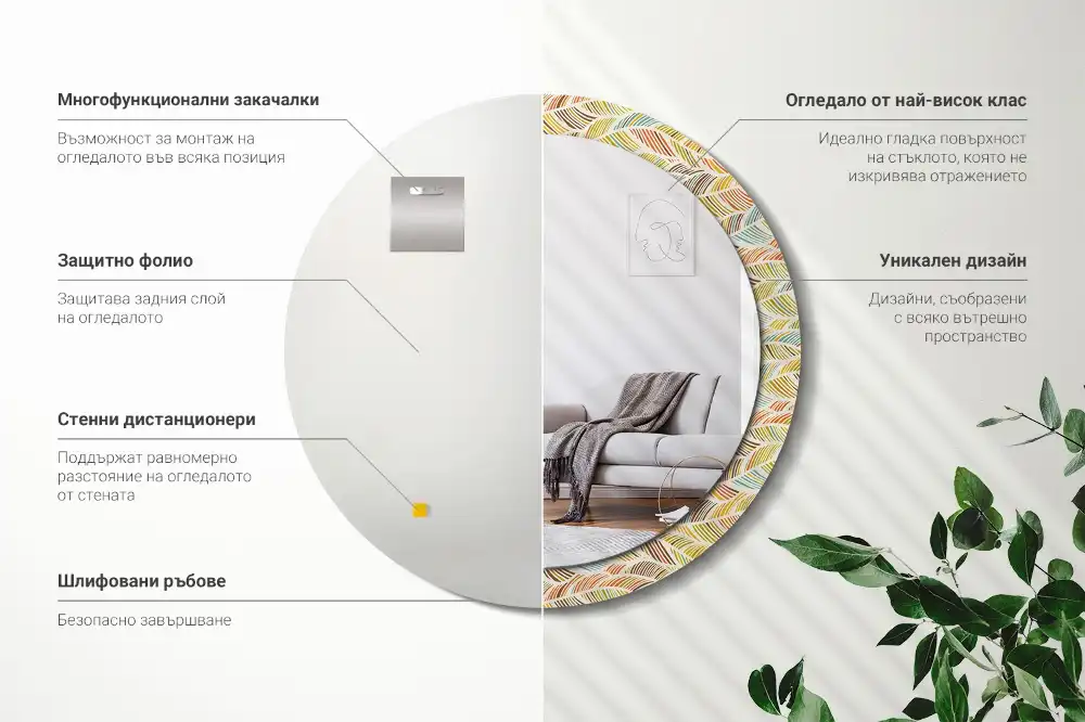 Rund spegel med tryckt ram Abstrakt