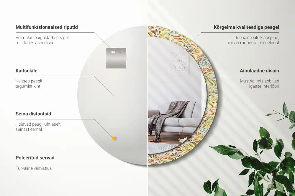 Rund spegel med tryckt ram Abstrakt