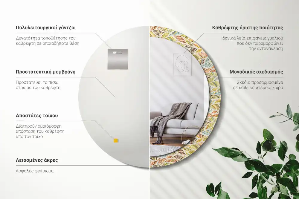 Rund spegel med tryckt ram Abstrakt