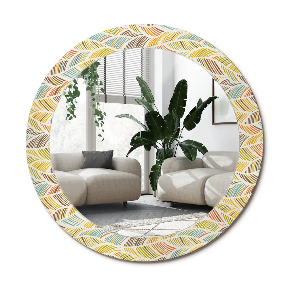 Rund spegel med tryckt ram Abstrakt