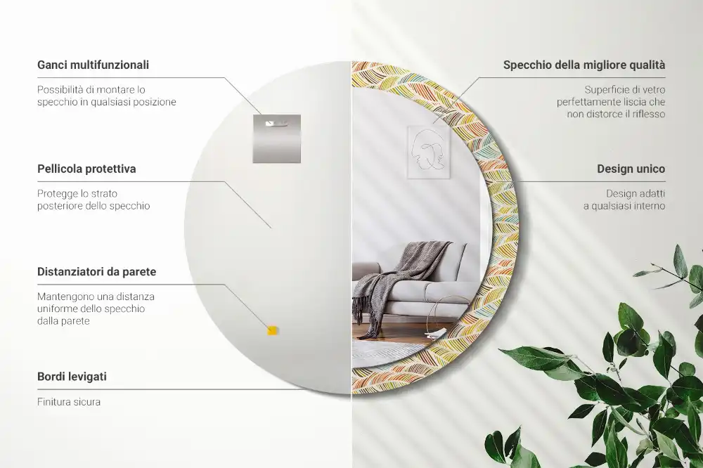 Rund spegel med tryckt ram Abstrakt