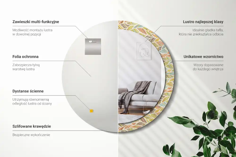 Rund spegel med tryckt ram Abstrakt