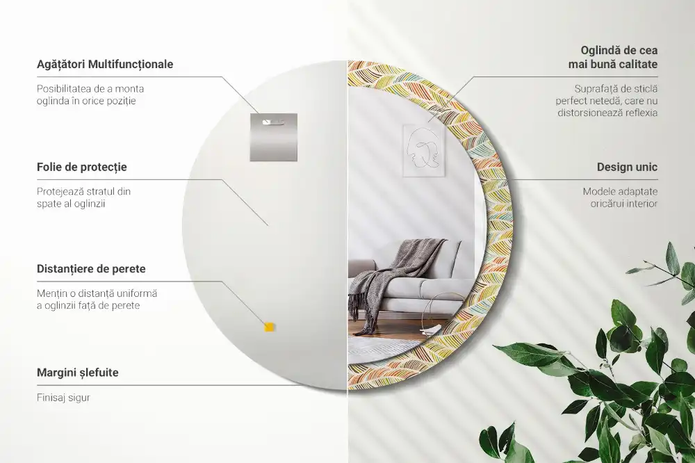 Rund spegel med tryckt ram Abstrakt