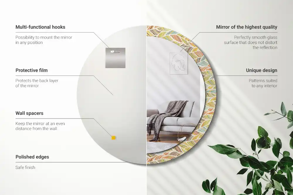 Rund spegel med tryckt ram Abstrakt