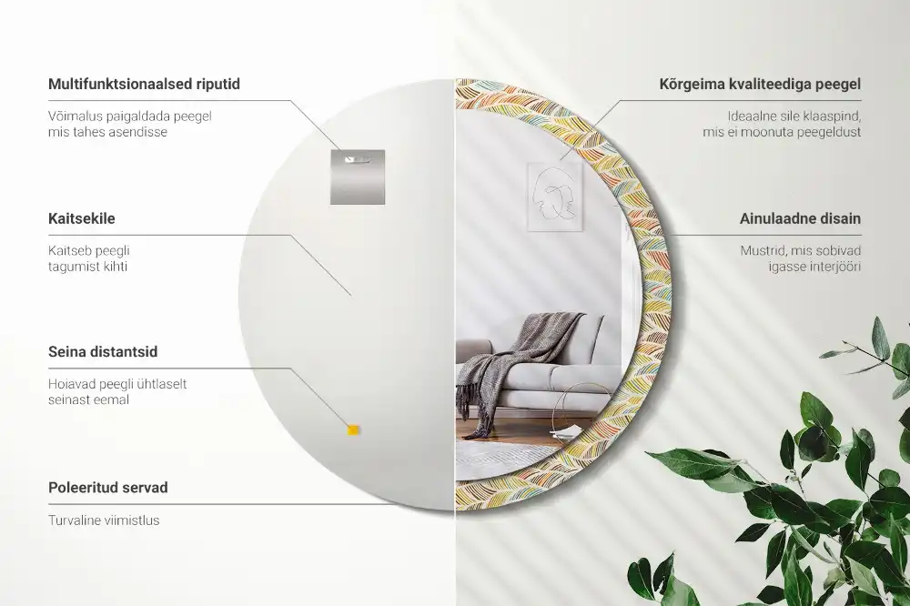 Rund spegel med tryckt ram Abstrakt