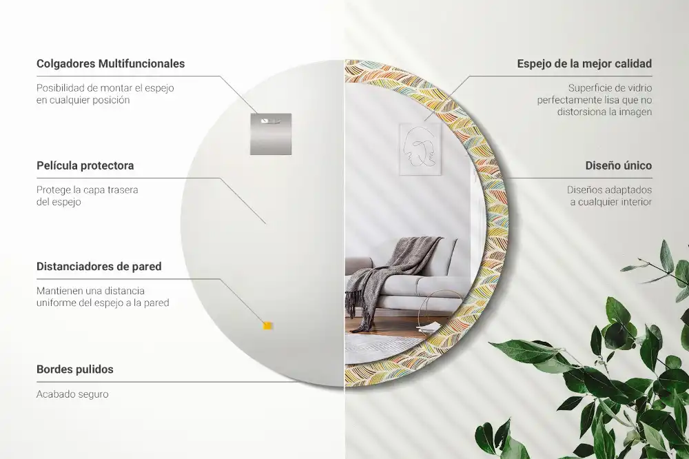 Rund spegel med tryckt ram Abstrakt