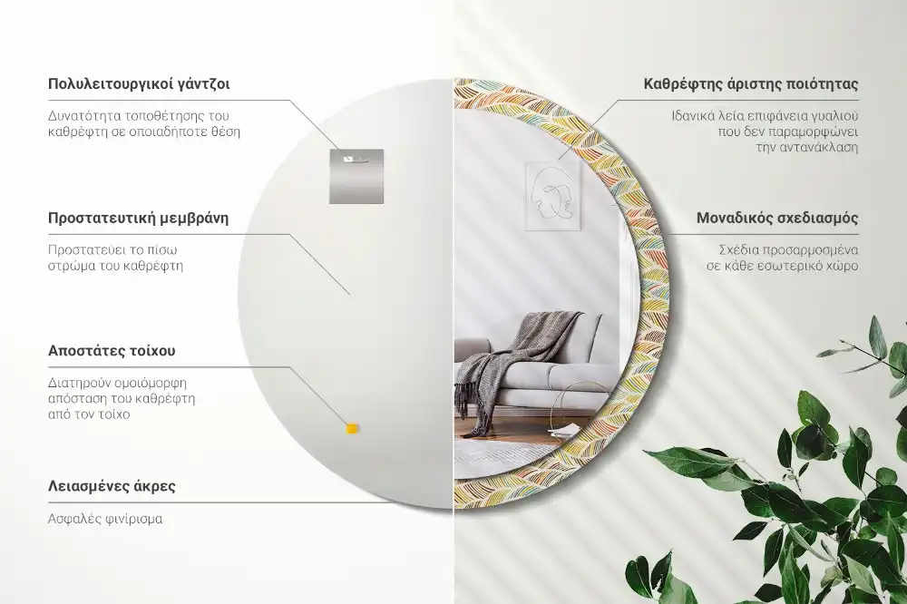 Rund spegel med tryckt ram Abstrakt