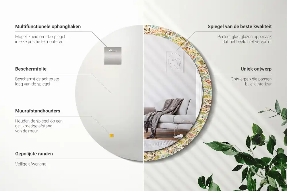 Rund spegel med tryckt ram Abstrakt