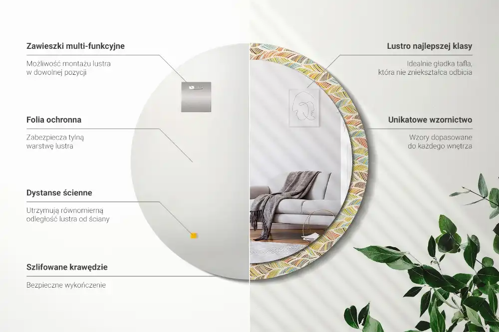 Rund spegel med tryckt ram Abstrakt